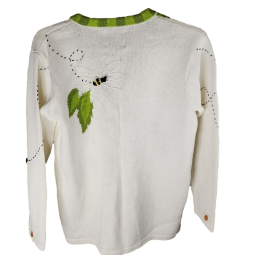 Storybook Knits Vintage Bee Daisy Garden Flower Knit Sweater Cardigan Small - Picture 4 of 8
